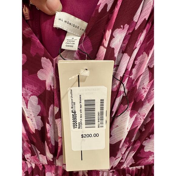 ML Monique Lhuillier Melanie Long-Sleeve V-Neck A-Line Maxi Dress Size 4 NWT - Picture 4 of 16